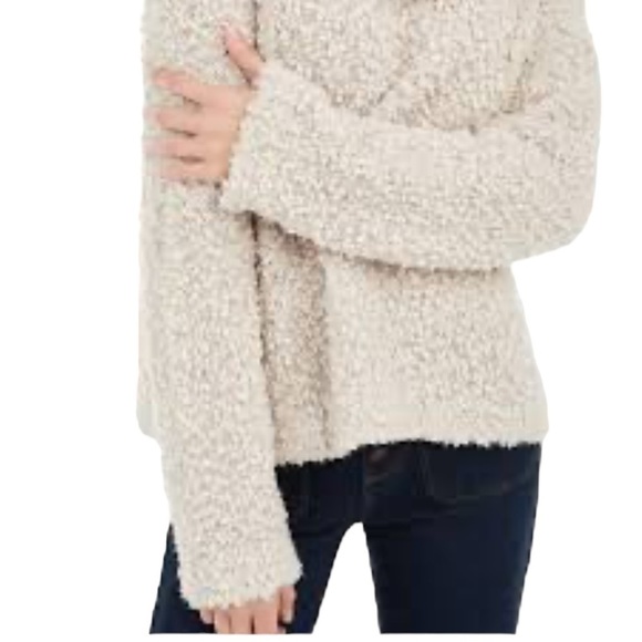 By Together Tops - By Together Cream Soft & Cozy Furry Hooded Sweater V-Neck Sz L